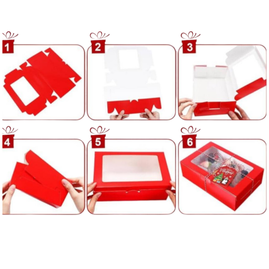 Red cookie box w/window 9x6x3